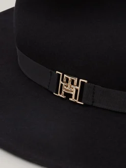 Czapki I Szaliki*Tommy Hilfiger Wełniany Kapelusz Fedora Z Monogramem TH BLACK
