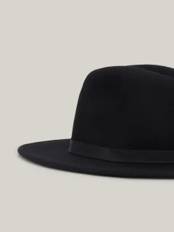 Czapki I Szaliki*Tommy Hilfiger Wełniany Kapelusz Fedora Z Monogramem TH BLACK