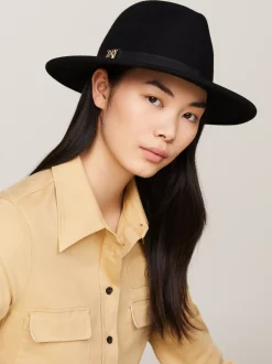 Czapki I Szaliki*Tommy Hilfiger Wełniany Kapelusz Fedora Z Monogramem TH BLACK