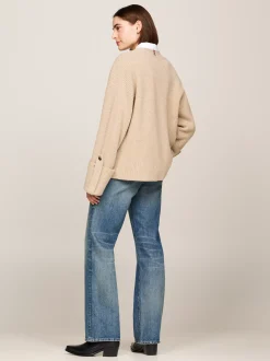 Kardigany|Dzianina*Tommy Hilfiger Wełniany Kardigan Oversize Z Dekoltem W Szpic CLASSIC BEIGE
