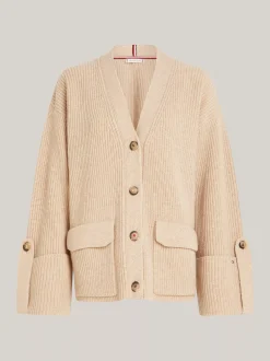 Kardigany|Dzianina*Tommy Hilfiger Wełniany Kardigan Oversize Z Dekoltem W Szpic CLASSIC BEIGE