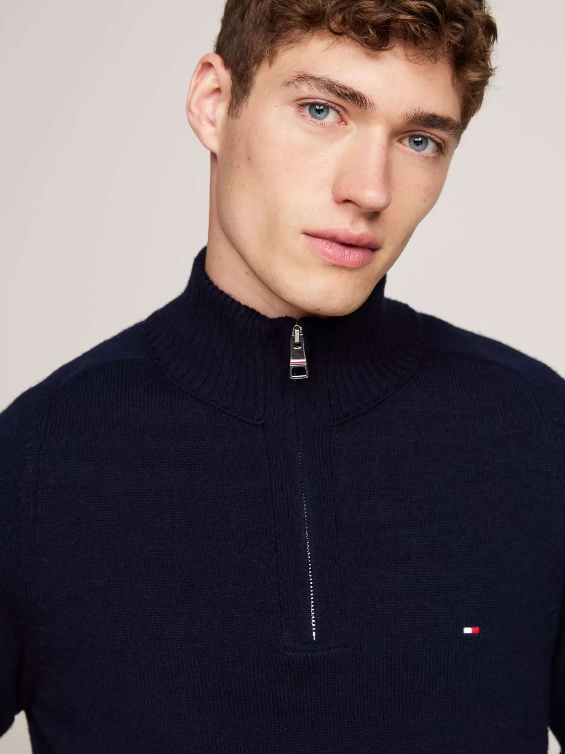 Sweter Z Zamkiem|Swetry*Tommy Hilfiger Wełniany Półgolf Z Zapięciem Na Zamek DESERT SKY