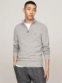 Sweter Z Zamkiem|Swetry*Tommy Hilfiger Wełniany Półgolf Z Zapięciem Na Zamek LIGHT GREY HEATHER
