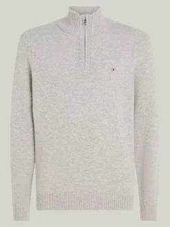 Sweter Z Zamkiem|Swetry*Tommy Hilfiger Wełniany Półgolf Z Zapięciem Na Zamek LIGHT GREY HEATHER