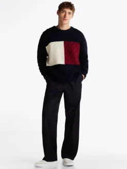 Swetry Z Okrągłym Dekoltem|Swetry*Tommy Hilfiger Wełniany Sweter Z Dekoltem W Szpic DESERT SKY