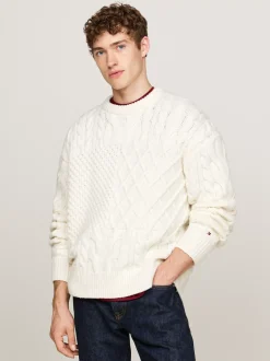 Swetry Z Okrągłym Dekoltem|Swetry*Tommy Hilfiger Wełniany Sweter Z Dekoltem W Szpic IVORY