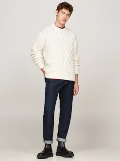 Swetry Z Okrągłym Dekoltem|Swetry*Tommy Hilfiger Wełniany Sweter Z Dekoltem W Szpic IVORY