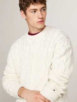 Swetry Z Okrągłym Dekoltem|Swetry*Tommy Hilfiger Wełniany Sweter Z Dekoltem W Szpic IVORY