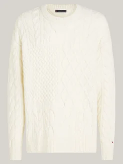 Swetry Z Okrągłym Dekoltem|Swetry*Tommy Hilfiger Wełniany Sweter Z Dekoltem W Szpic IVORY
