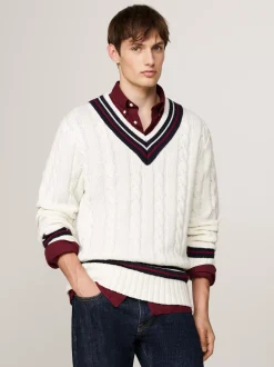 Swetry|Dzianina*Tommy Hilfiger Wełniany Sweter Z Dekoltem W Szpic IVORY