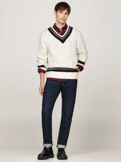 Swetry|Dzianina*Tommy Hilfiger Wełniany Sweter Z Dekoltem W Szpic IVORY