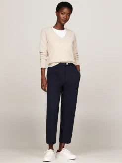 Swetry Z Okrągłym Dekoltem|Swetry*Tommy Hilfiger Wełniany Sweter Z Dekoltem W Szpic CLASSIC BEIGE HEATHER
