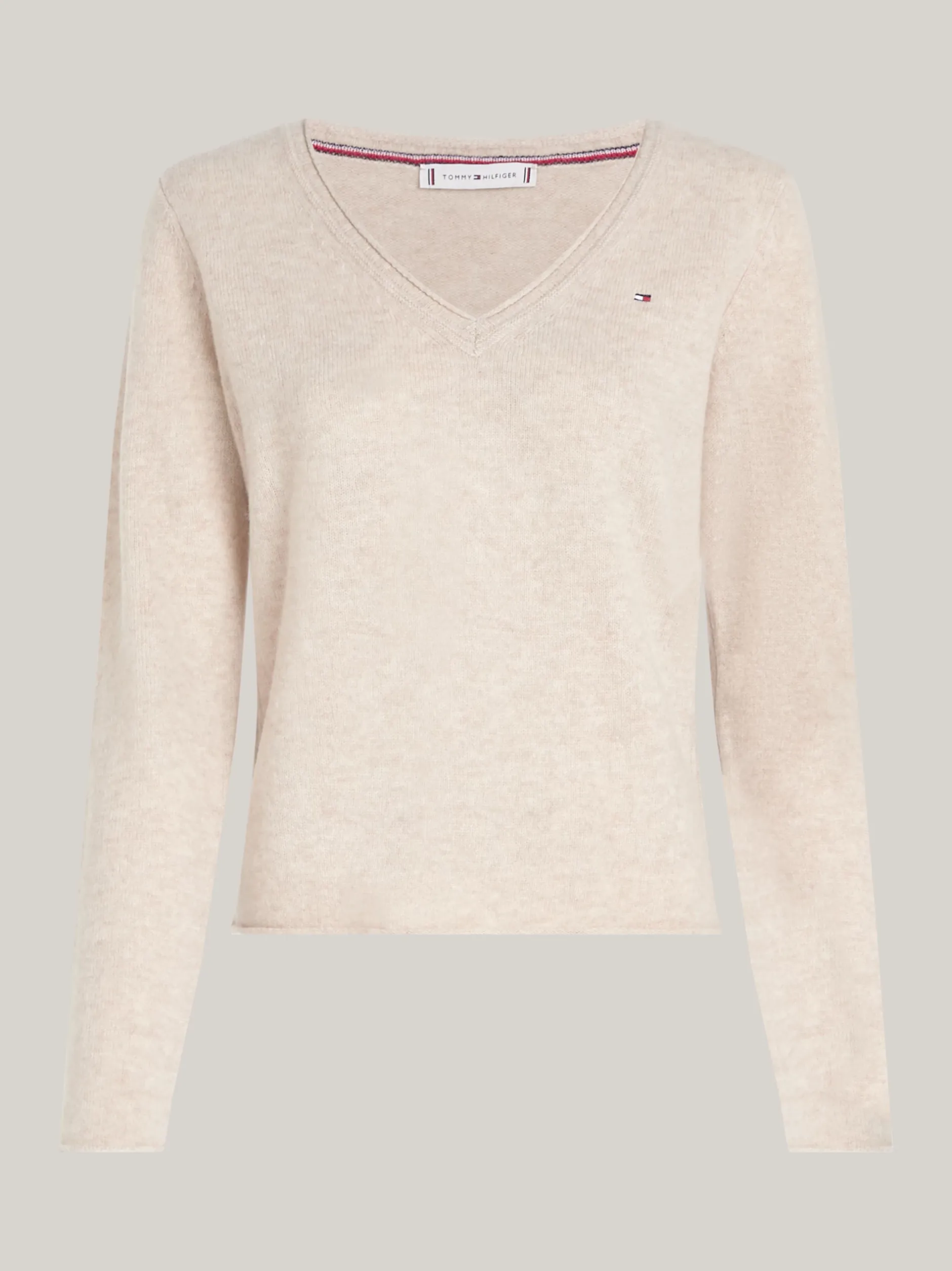 Swetry Z Okrągłym Dekoltem|Swetry*Tommy Hilfiger Wełniany Sweter Z Dekoltem W Szpic CLASSIC BEIGE HEATHER