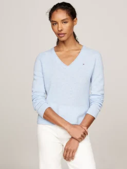 Swetry Z Okrągłym Dekoltem|Swetry*Tommy Hilfiger Wełniany Sweter Z Dekoltem W Szpic VESSEL BLUE HEATHER