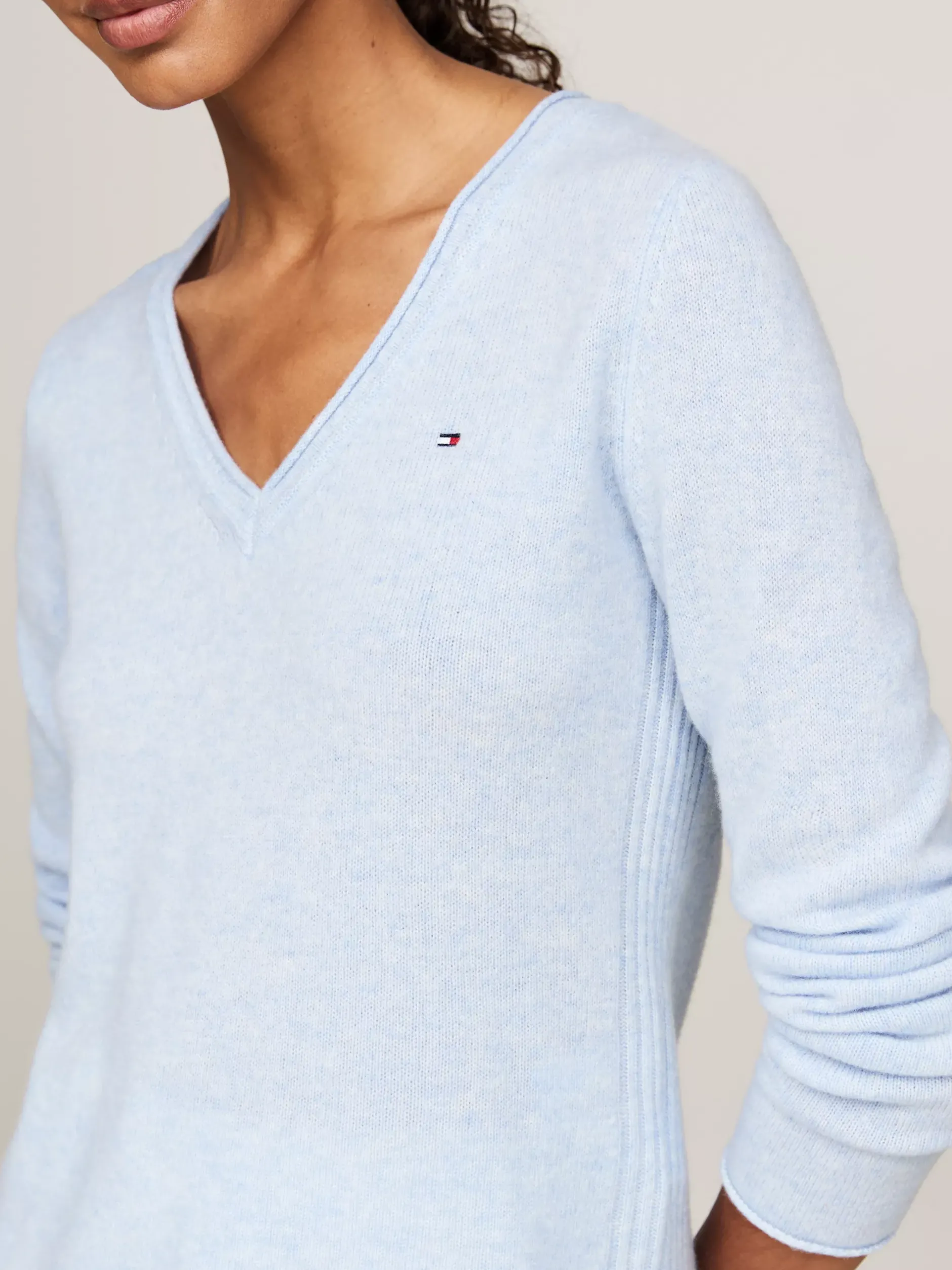 Swetry Z Okrągłym Dekoltem|Swetry*Tommy Hilfiger Wełniany Sweter Z Dekoltem W Szpic VESSEL BLUE HEATHER