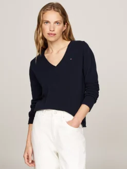 Swetry Z Okrągłym Dekoltem|Swetry*Tommy Hilfiger Wełniany Sweter Z Dekoltem W Szpic DESERT SKY