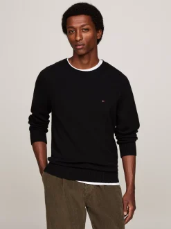 Swetry Z Okrągłym Dekoltem|Swetry*Tommy Hilfiger Wełniany Sweter Z Okrągłym Dekoltem BLACK