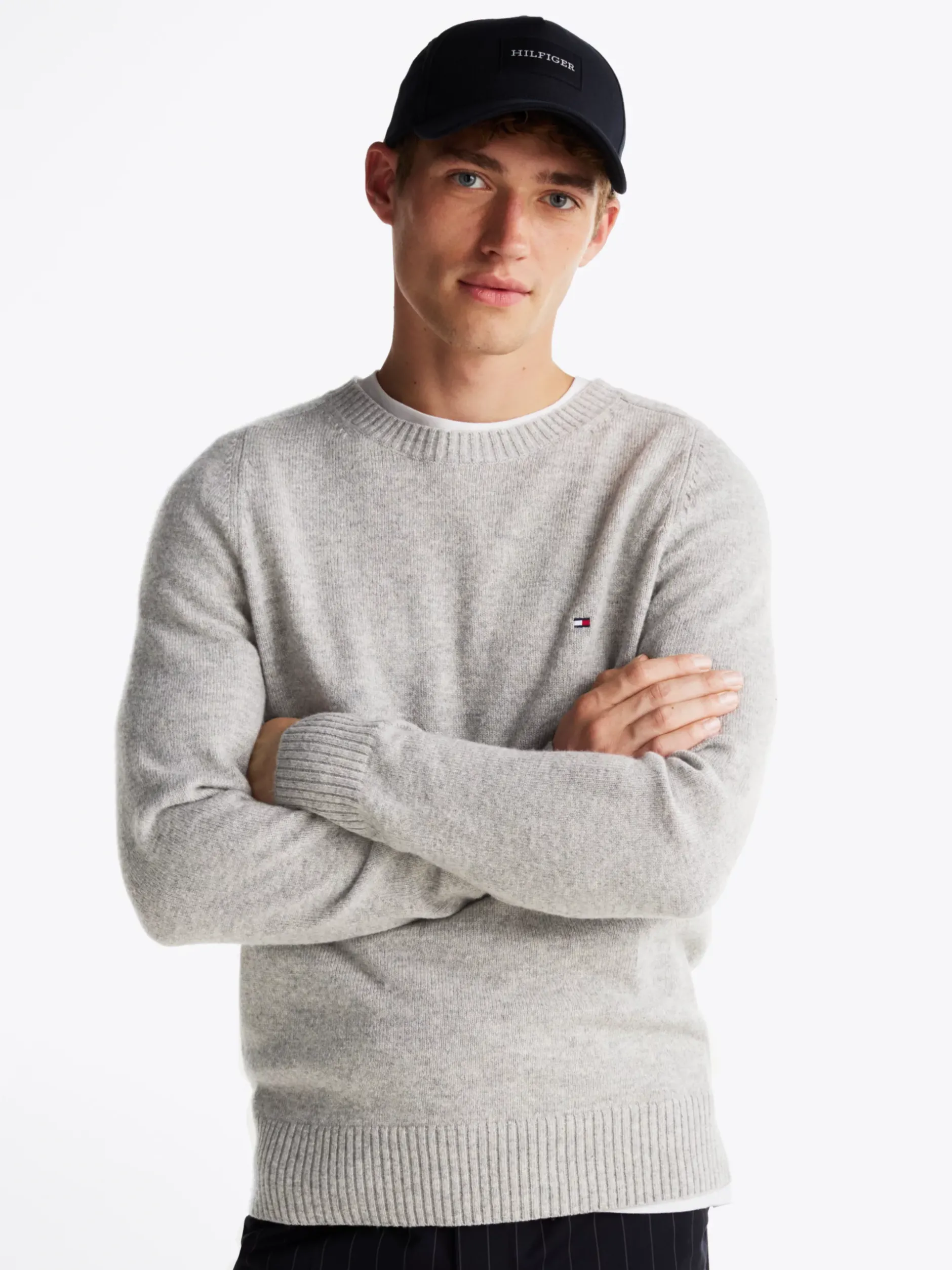 Swetry Z Okrągłym Dekoltem|Swetry*Tommy Hilfiger Wełniany Sweter Z Okrągłym Dekoltem LIGHT GREY HEATHER