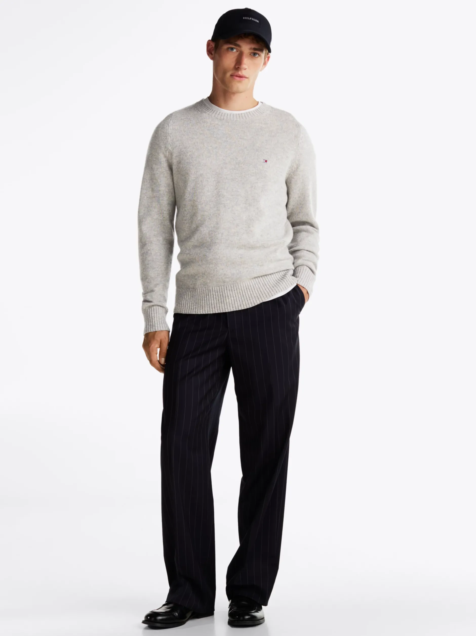Swetry Z Okrągłym Dekoltem|Swetry*Tommy Hilfiger Wełniany Sweter Z Okrągłym Dekoltem LIGHT GREY HEATHER