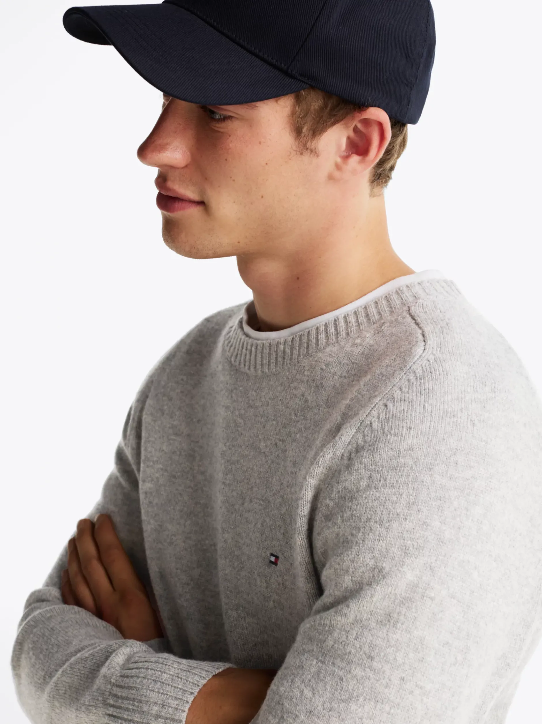 Swetry Z Okrągłym Dekoltem|Swetry*Tommy Hilfiger Wełniany Sweter Z Okrągłym Dekoltem LIGHT GREY HEATHER