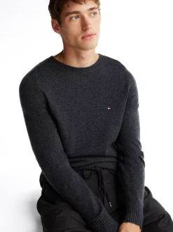 Swetry Z Okrągłym Dekoltem|Swetry*Tommy Hilfiger Wełniany Sweter Z Okrągłym Dekoltem DARK GREY HEATHER
