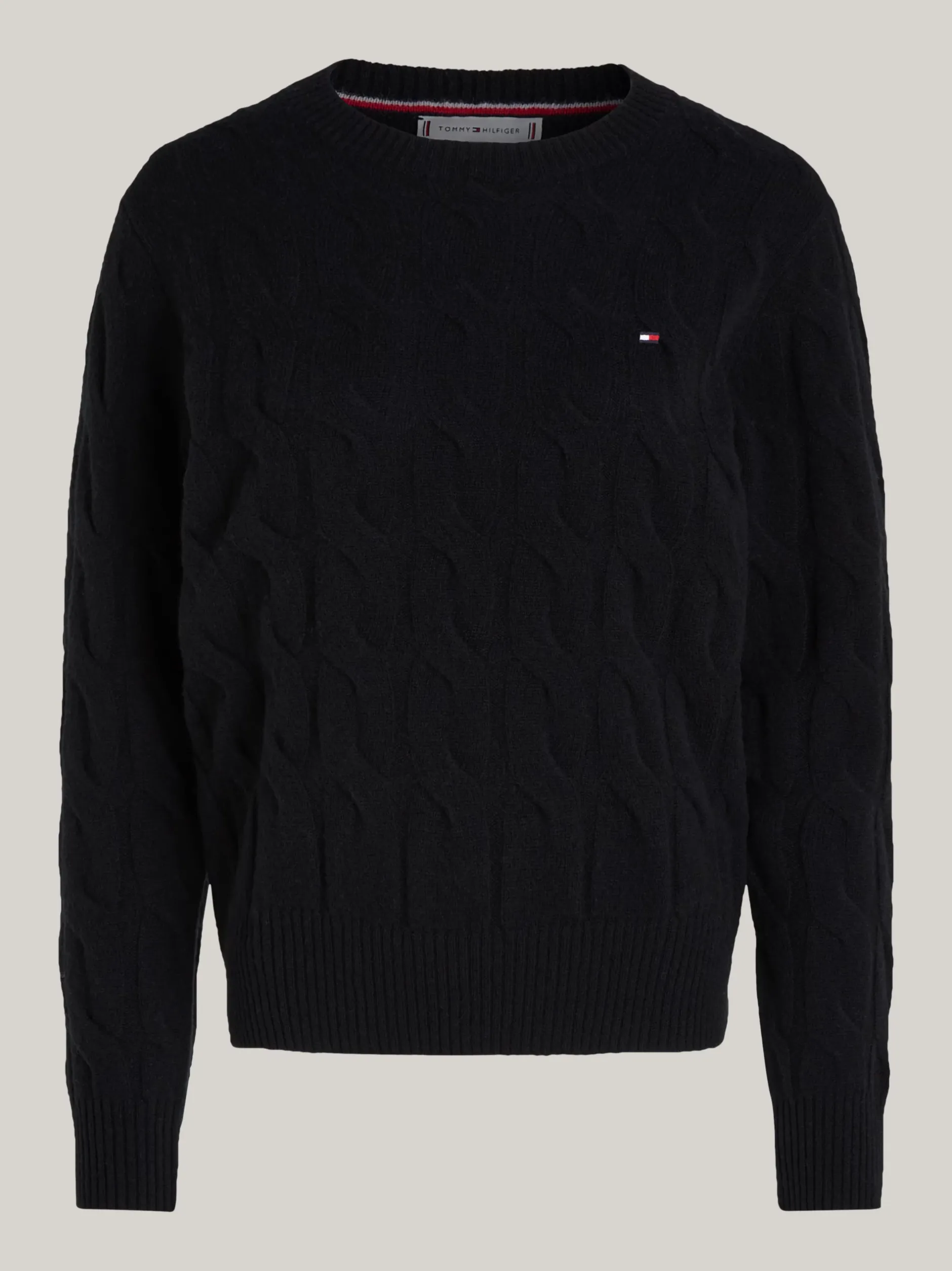 Swetry Z Okrągłym Dekoltem|Swetry*Tommy Hilfiger Wełniany Sweter Z Warkoczowym Splotem BLACK