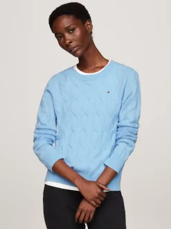 Swetry Z Okrągłym Dekoltem|Swetry*Tommy Hilfiger Wełniany Sweter Z Warkoczowym Splotem VESSEL BLUE