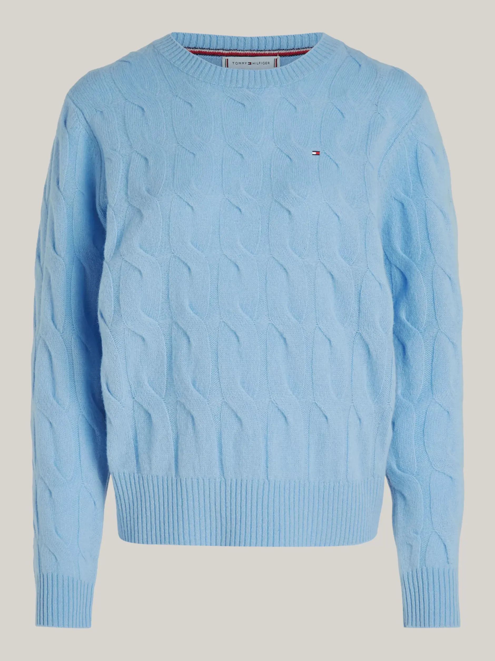Swetry Z Okrągłym Dekoltem|Swetry*Tommy Hilfiger Wełniany Sweter Z Warkoczowym Splotem VESSEL BLUE