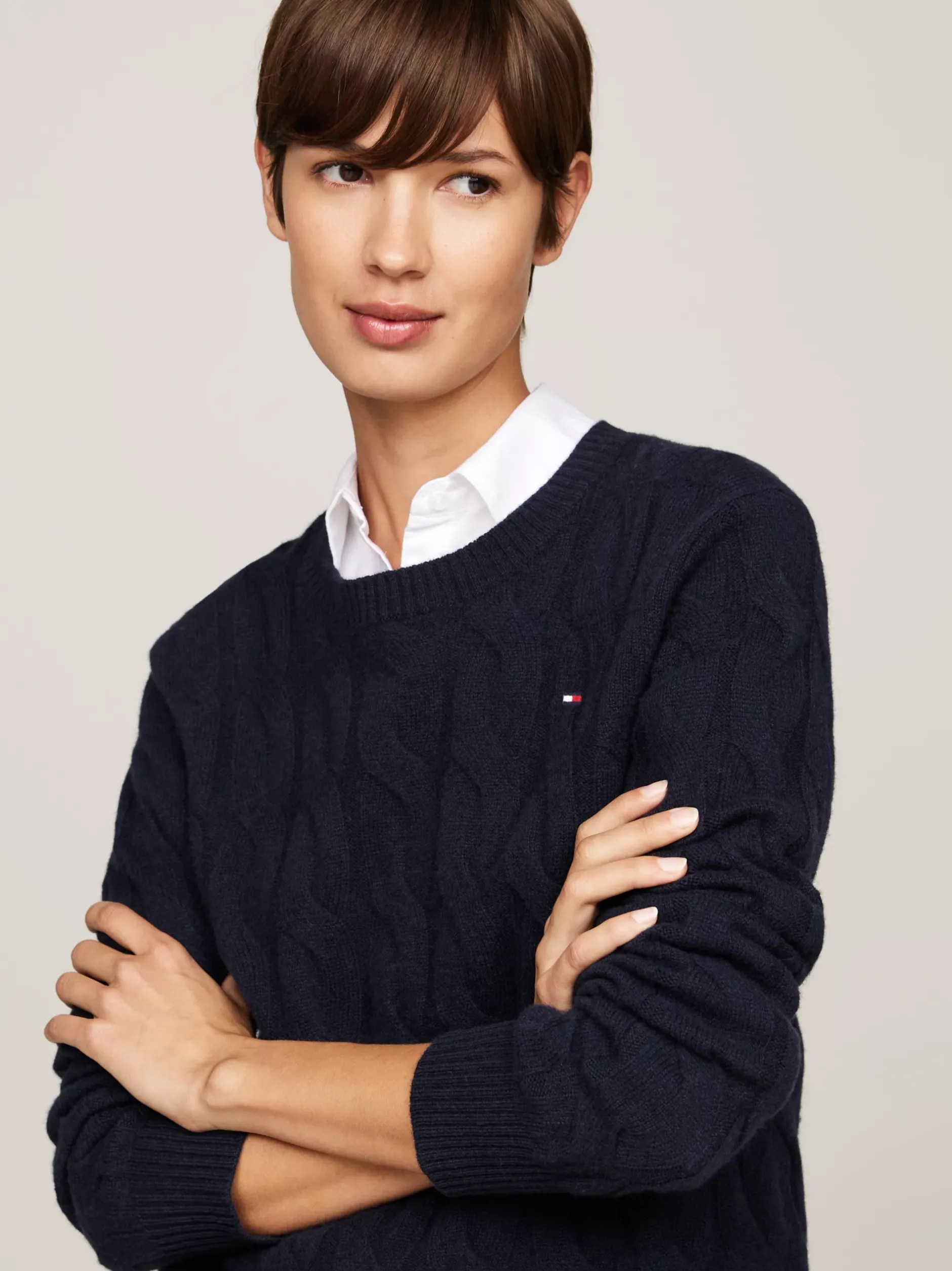 Swetry Z Okrągłym Dekoltem|Swetry*Tommy Hilfiger Wełniany Sweter Z Warkoczowym Splotem DESERT SKY