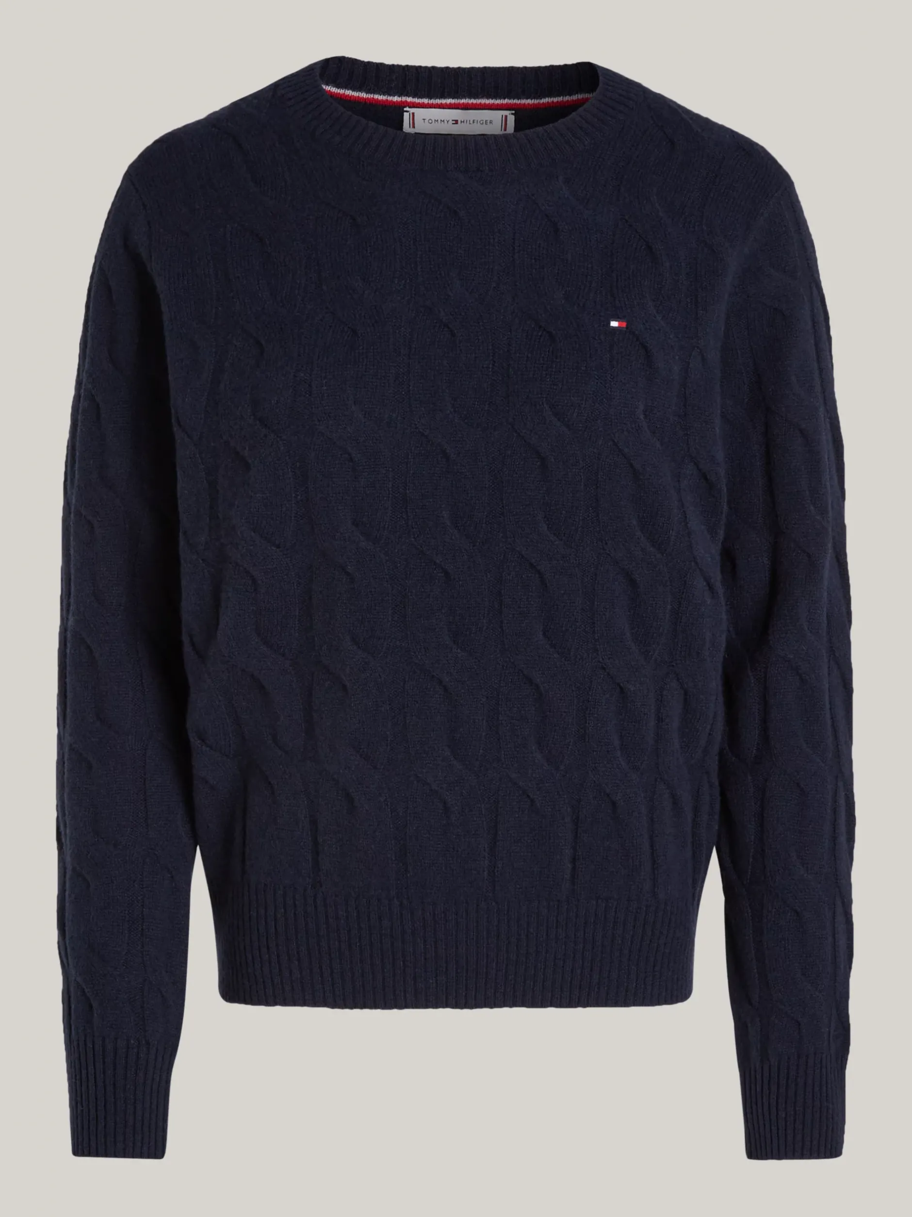 Swetry Z Okrągłym Dekoltem|Swetry*Tommy Hilfiger Wełniany Sweter Z Warkoczowym Splotem DESERT SKY