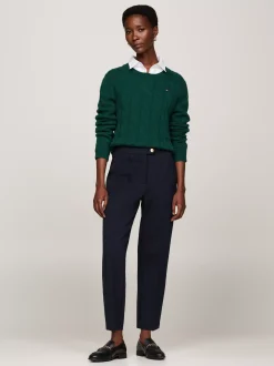 Swetry Z Okrągłym Dekoltem|Swetry*Tommy Hilfiger Wełniany Sweter Z Warkoczowym Splotem ORNAMENTAL GREEN