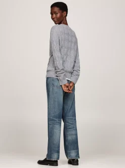 Swetry Z Okrągłym Dekoltem|Swetry*Tommy Hilfiger Wełniany Sweter Z Warkoczowym Splotem MEDIUM HEATHER GREY