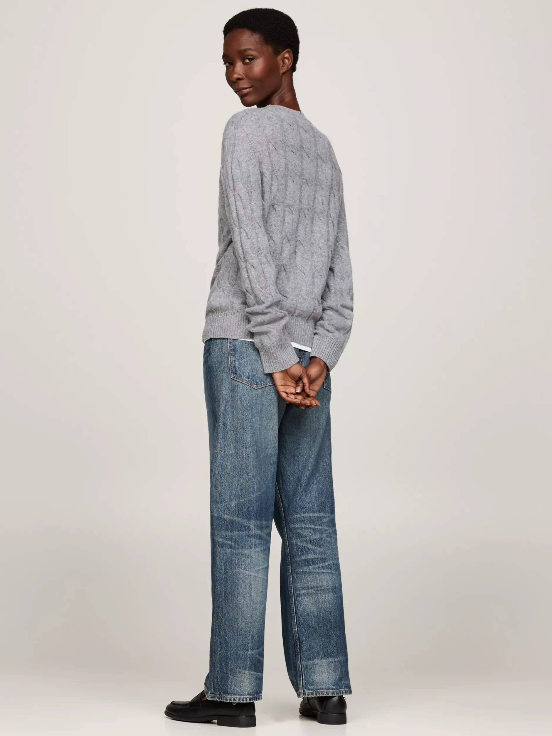 Swetry Z Okrągłym Dekoltem|Swetry*Tommy Hilfiger Wełniany Sweter Z Warkoczowym Splotem MEDIUM HEATHER GREY