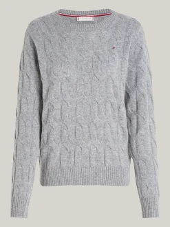 Swetry Z Okrągłym Dekoltem|Swetry*Tommy Hilfiger Wełniany Sweter Z Warkoczowym Splotem MEDIUM HEATHER GREY