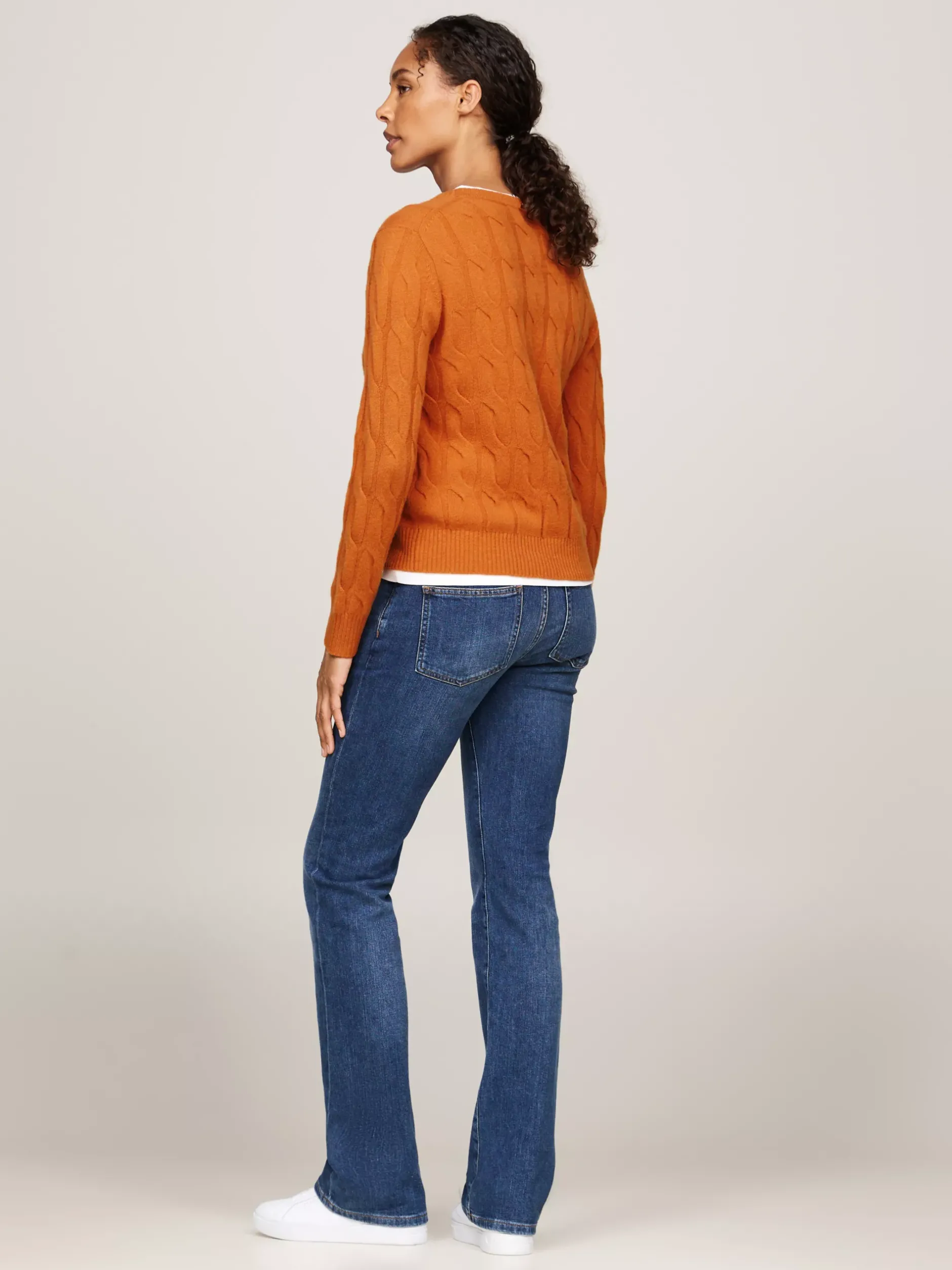 Swetry Z Okrągłym Dekoltem|Swetry*Tommy Hilfiger Wełniany Sweter Z Warkoczowym Splotem AUTUMN ORANGE