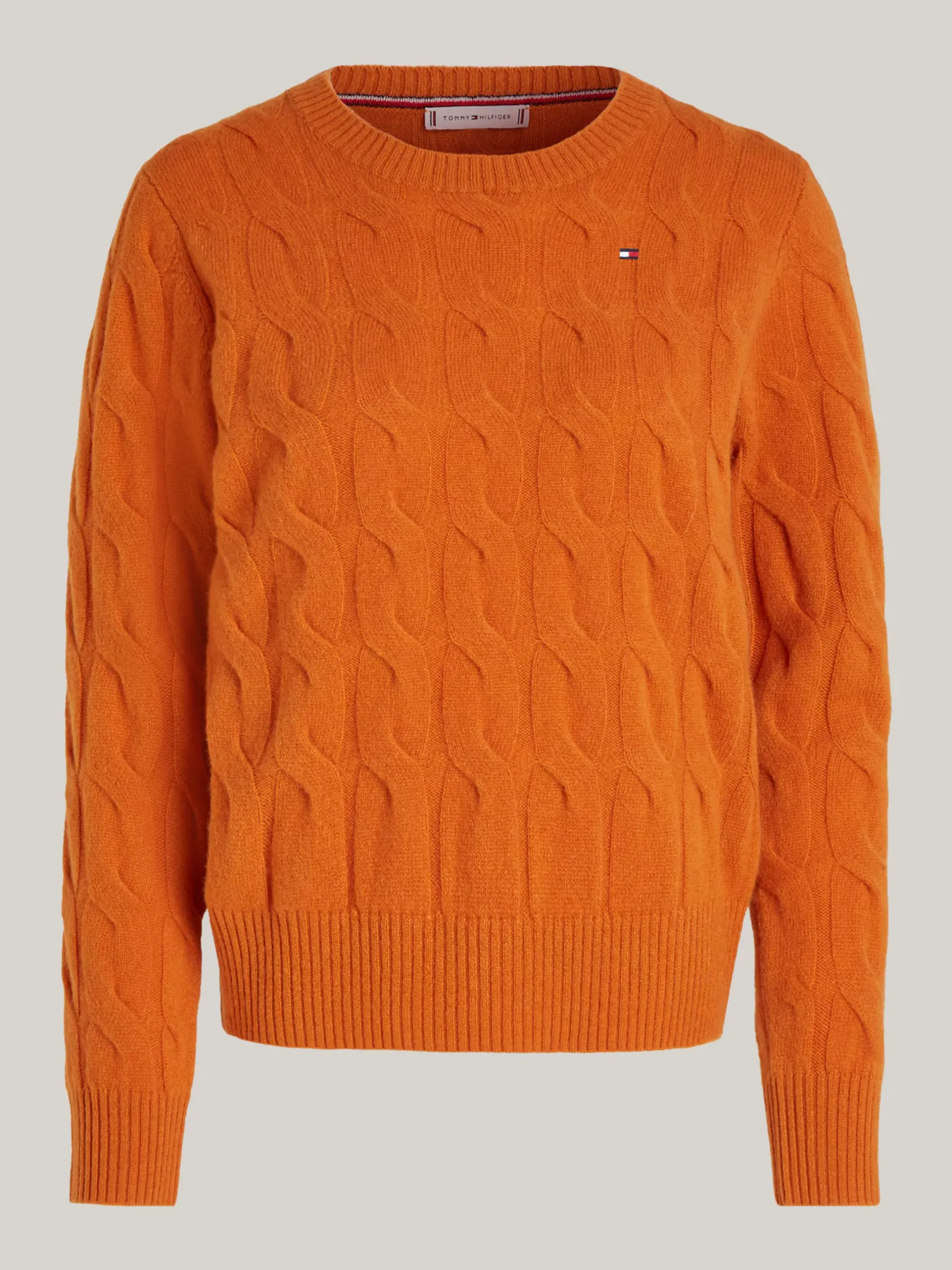 Swetry Z Okrągłym Dekoltem|Swetry*Tommy Hilfiger Wełniany Sweter Z Warkoczowym Splotem AUTUMN ORANGE