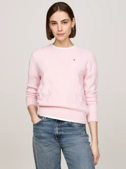 Swetry Z Okrągłym Dekoltem|Swetry*Tommy Hilfiger Wełniany Sweter Z Warkoczowym Splotem DELICATE PINK