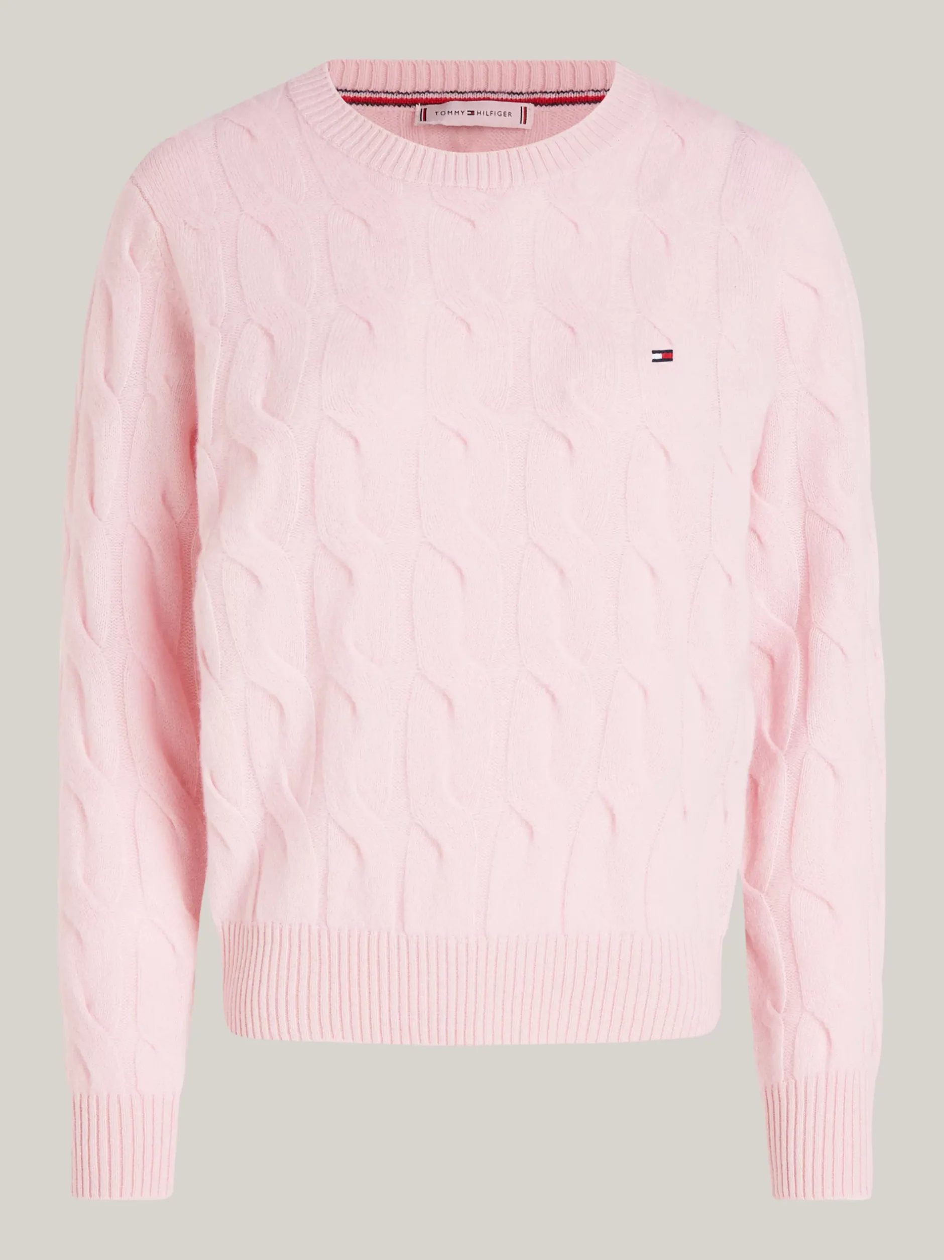 Swetry Z Okrągłym Dekoltem|Swetry*Tommy Hilfiger Wełniany Sweter Z Warkoczowym Splotem DELICATE PINK
