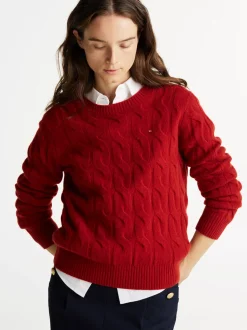 Swetry Z Okrągłym Dekoltem|Swetry*Tommy Hilfiger Wełniany Sweter Z Warkoczowym Splotem DARK MAGMA