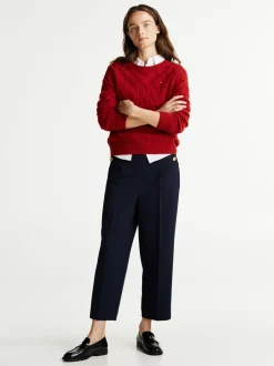 Swetry Z Okrągłym Dekoltem|Swetry*Tommy Hilfiger Wełniany Sweter Z Warkoczowym Splotem DARK MAGMA