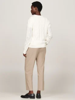 Swetry Z Okrągłym Dekoltem|Swetry*Tommy Hilfiger Wełniany Sweter Z Warkoczowym Splotem IVORY PETAL