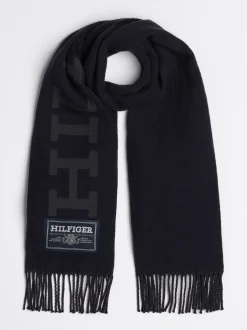 Czapki I Szaliki*Tommy Hilfiger Wełniany Szalik Z Logo Hilfiger Monotype SPACE BLUE