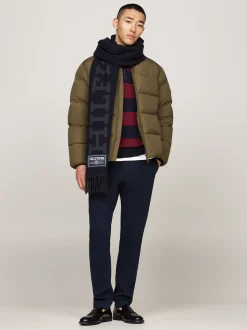 Czapki I Szaliki*Tommy Hilfiger Wełniany Szalik Z Logo Hilfiger Monotype SPACE BLUE
