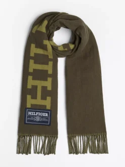 Czapki I Szaliki*Tommy Hilfiger Wełniany Szalik Z Logo Hilfiger Monotype ARMY GREEN