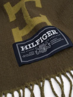 Czapki I Szaliki*Tommy Hilfiger Wełniany Szalik Z Logo Hilfiger Monotype ARMY GREEN