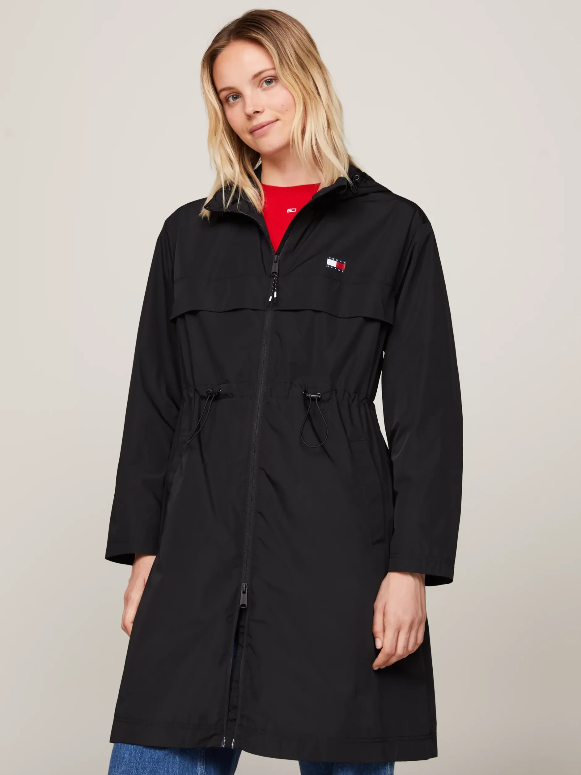 Kurtki & Płaszcze*Tommy Hilfiger Wiatrówka Chicago Z Kapturem I ściąganą Talią BLACK