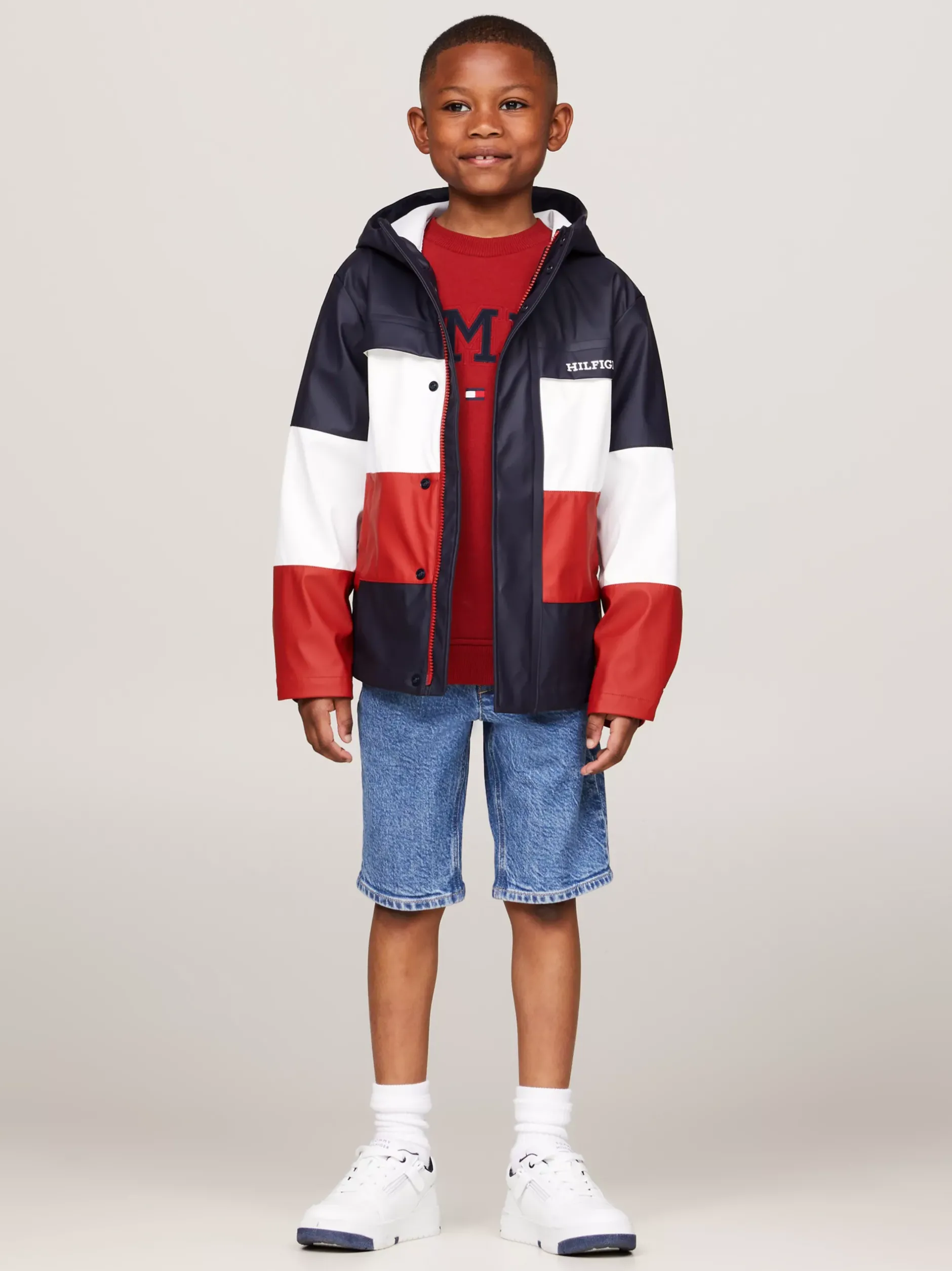 Kurtki I Płaszcze|Kurtki*Tommy Hilfiger Wiatrówka Z Kapturem I Wzorem Z Blokami Kolorów RED WHITE BLUE