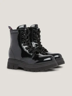 Obuwie I Akcesoria*Tommy Hilfiger Wiązane Buty Z Lakierowanym Wykończeniem BLACK