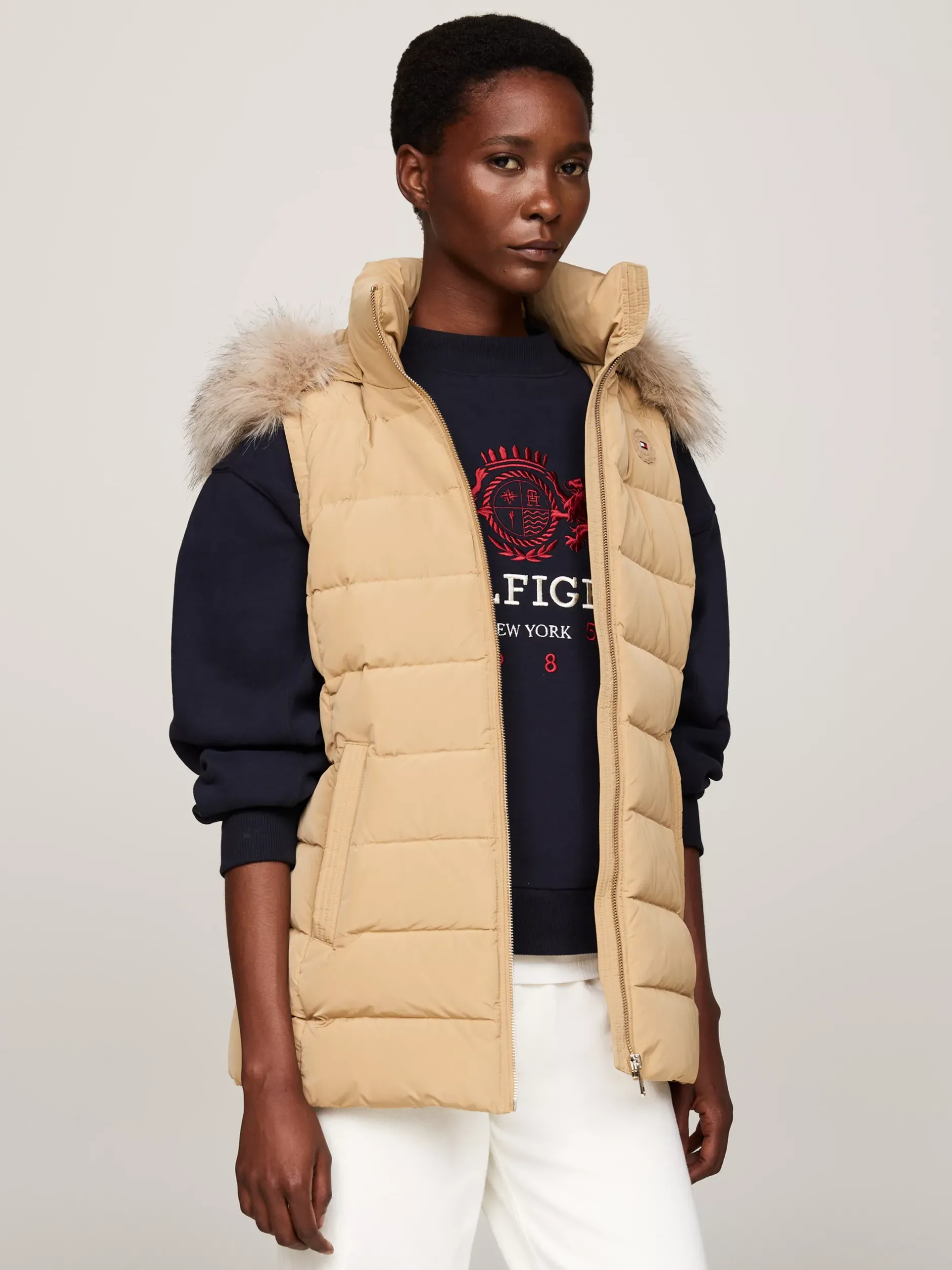 Kurtki & Płaszcze*Tommy Hilfiger Wodoodporna Kamizelka Puchowa Z Kapturem CLASSIC KHAKI
