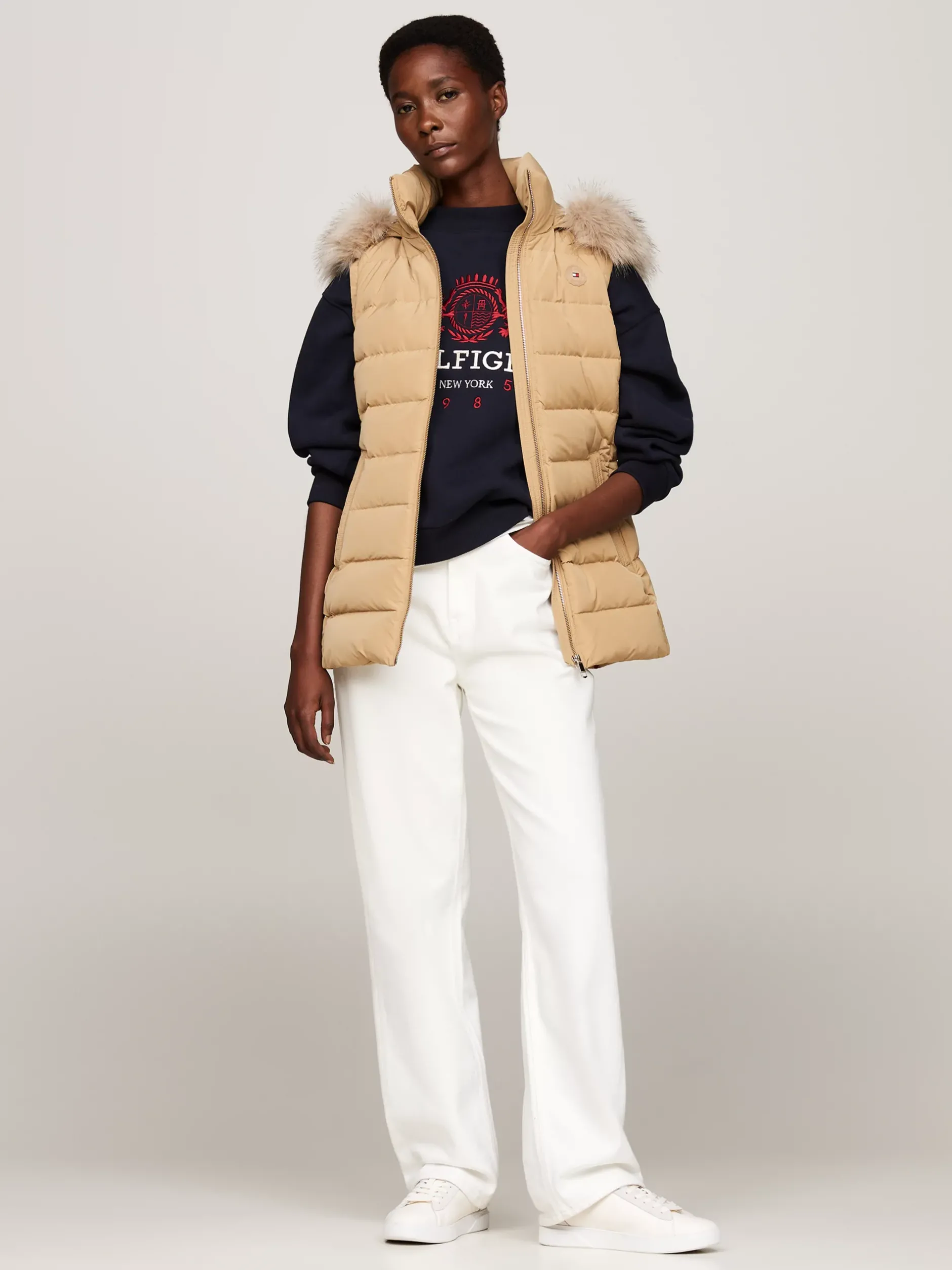 Kurtki & Płaszcze*Tommy Hilfiger Wodoodporna Kamizelka Puchowa Z Kapturem CLASSIC KHAKI